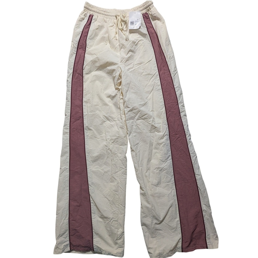 Forever 21 Womens XS Cream White Mauve Wide Leg Track Pants Mesh Lined NEW